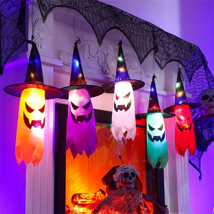 Halloween Hanging Witch Hat Glowing Ghost Light Decoration Party Props