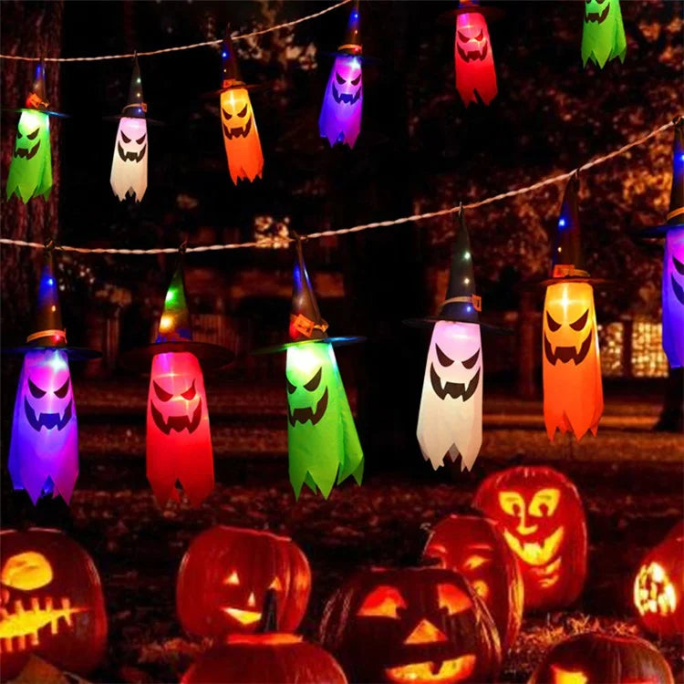 Halloween Hanging Witch Hat Glowing Ghost Light Decoration Party Props