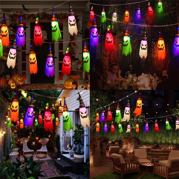 Halloween Hanging Witch Hat Glowing Ghost Light Decoration Party Props