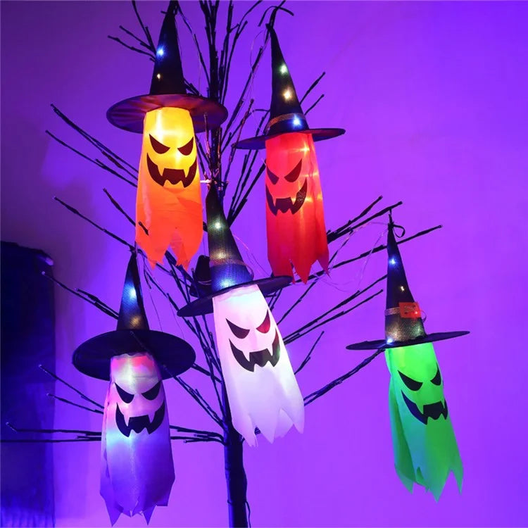 Halloween Hanging Witch Hat Glowing Ghost Light Decoration Party Props