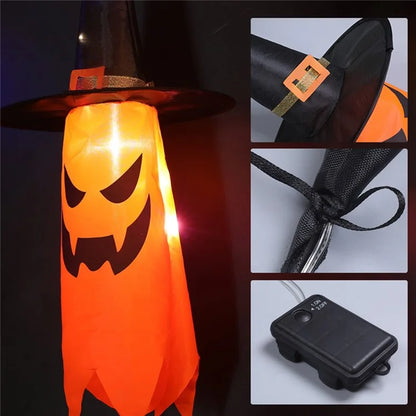 Halloween Hanging Witch Hat Glowing Ghost Light Decoration Party Props