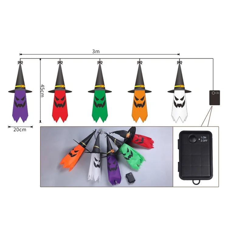 Halloween Hanging Witch Hat Glowing Ghost Light Decoration Party Props