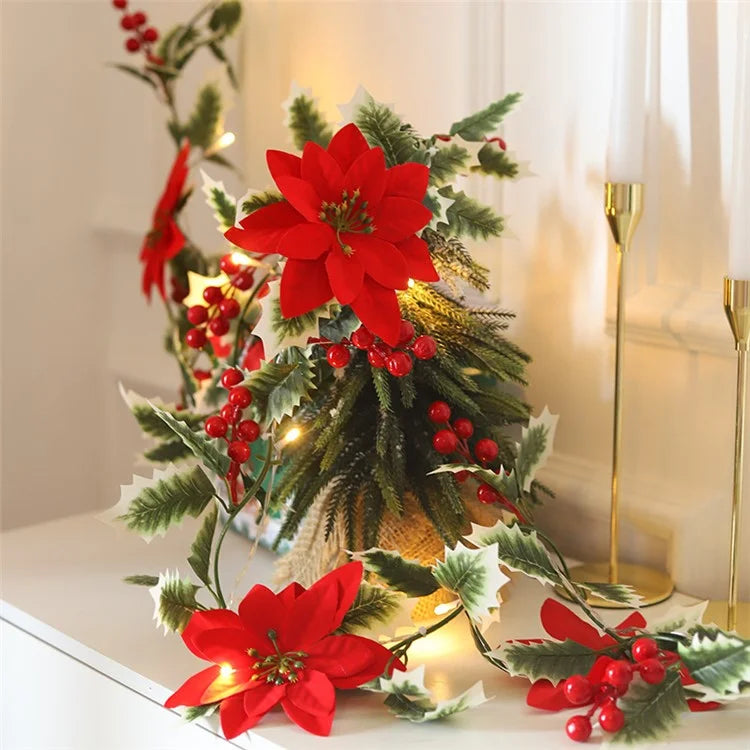 Solar Powered Christmas Flower Vine LED String Light IP66 Waterproof Xmas Party Decor