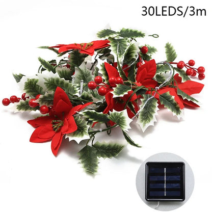 Solar Powered Christmas Flower Vine LED String Light IP66 Waterproof Xmas Party Decor