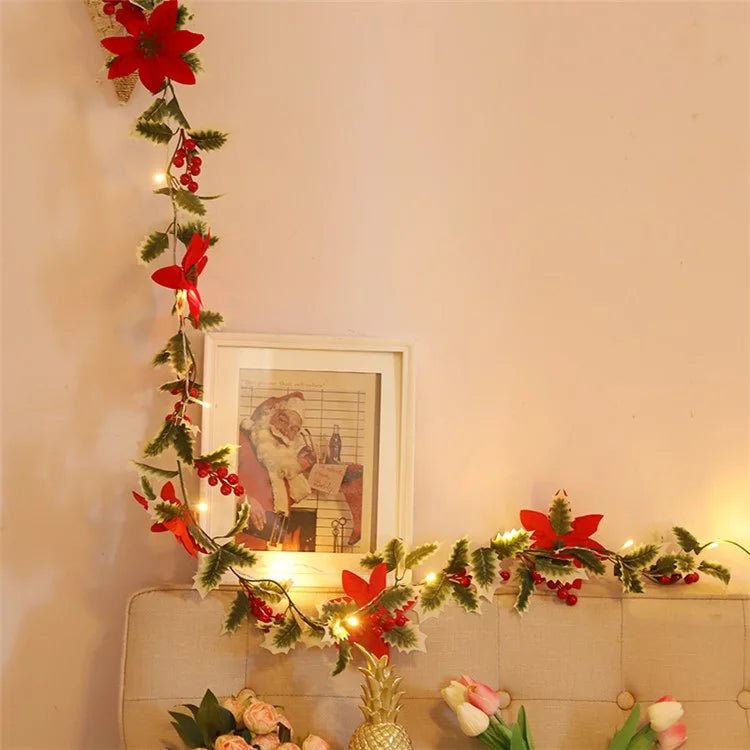 Solar Powered Christmas Flower Vine LED String Light IP66 Waterproof Xmas Party Decor