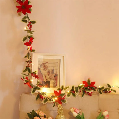 Solar Powered Christmas Flower Vine LED String Light IP66 Waterproof Xmas Party Decor