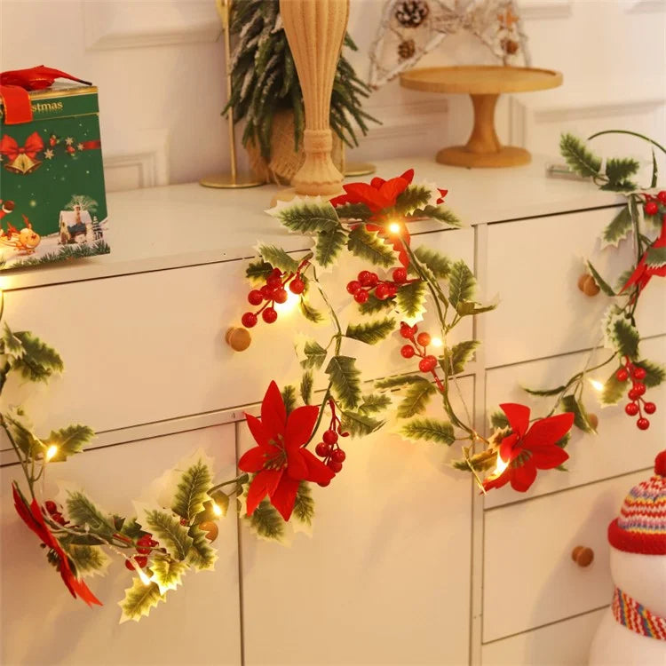 Solar Powered Christmas Flower Vine LED String Light IP66 Waterproof Xmas Party Decor