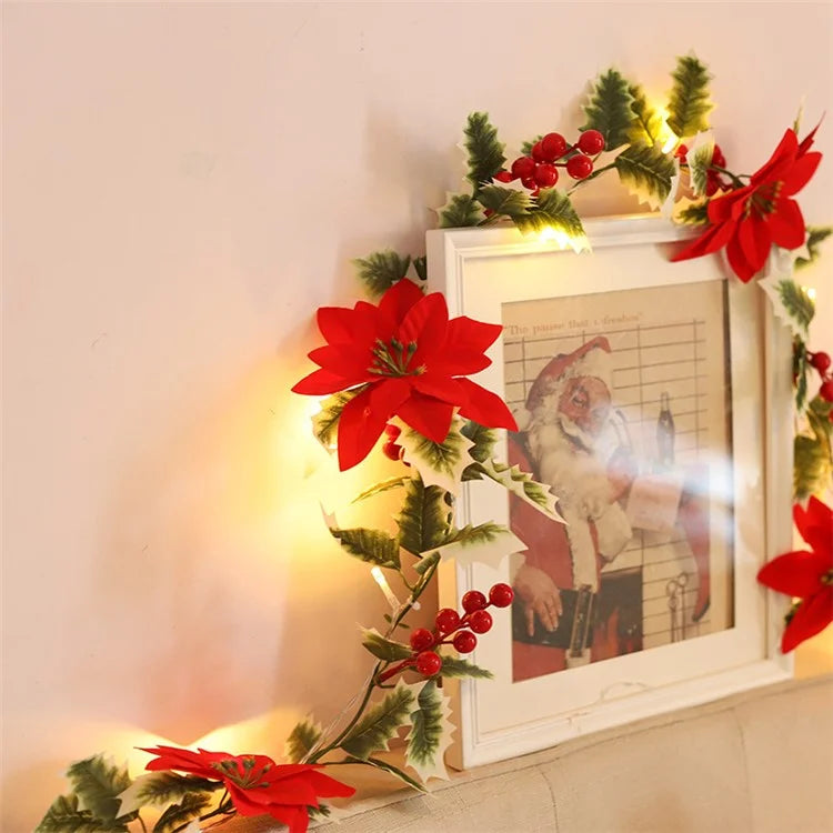 Solar Powered Christmas Flower Vine LED String Light IP66 Waterproof Xmas Party Decor