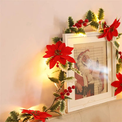 Solar Powered Christmas Flower Vine LED String Light IP66 Waterproof Xmas Party Decor