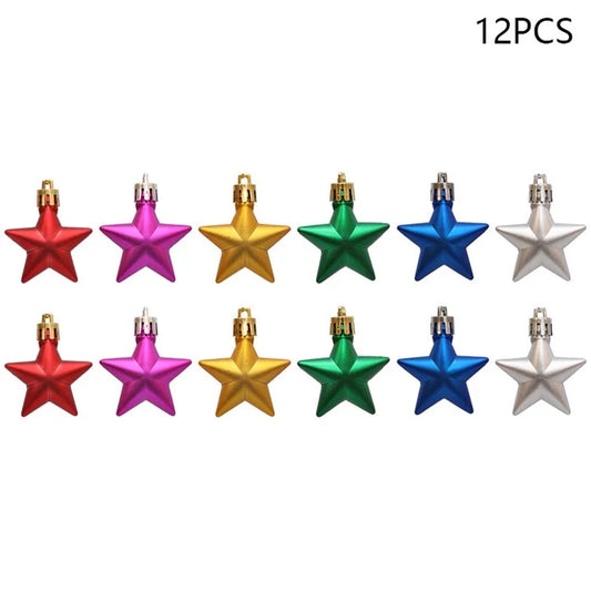 12Pcs 4cm Star Shape Christmas Tree Decoration Multi-Color Star Xmas Festival Hanging Ornament