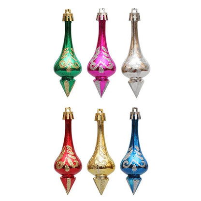 6Pcs Conical Gourd Christmas Tree Decor Pointed Water Drop Festival Christmas Hanging Ornament