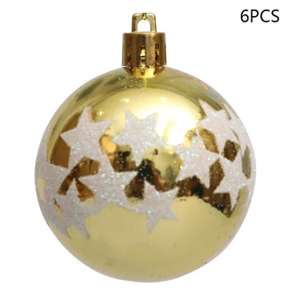 6Pcs 6cm Star Pattern Round Ball Christmas Tree Decor Electroplating Plastic Ball Xmas Hanging Ornament