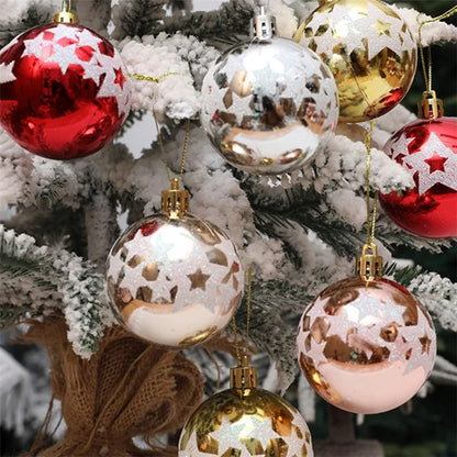 6Pcs 6cm Star Pattern Round Ball Christmas Tree Decor Electroplating Plastic Ball Xmas Hanging Ornament