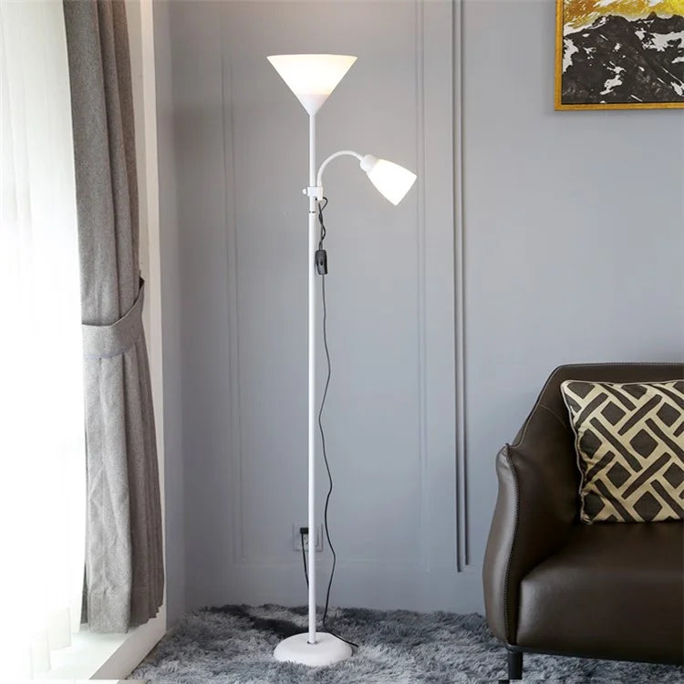 Modern LED Standing Lamp Bedroom Dual Head Floor Light with E27 Warm Light Bulbs