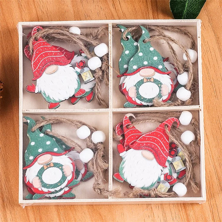 12Pcs Faceless Xmas Gnome Wooden Decoration Christmas Tree Window Wall Hanging Ornament