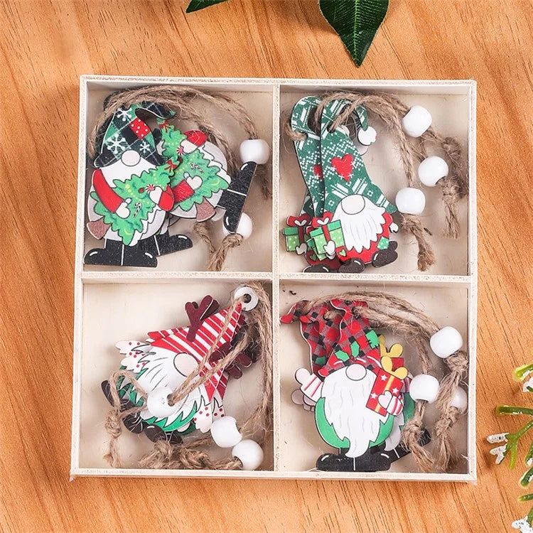 12Pcs Faceless Xmas Gnome Wooden Decoration Christmas Tree Window Wall Hanging Ornament