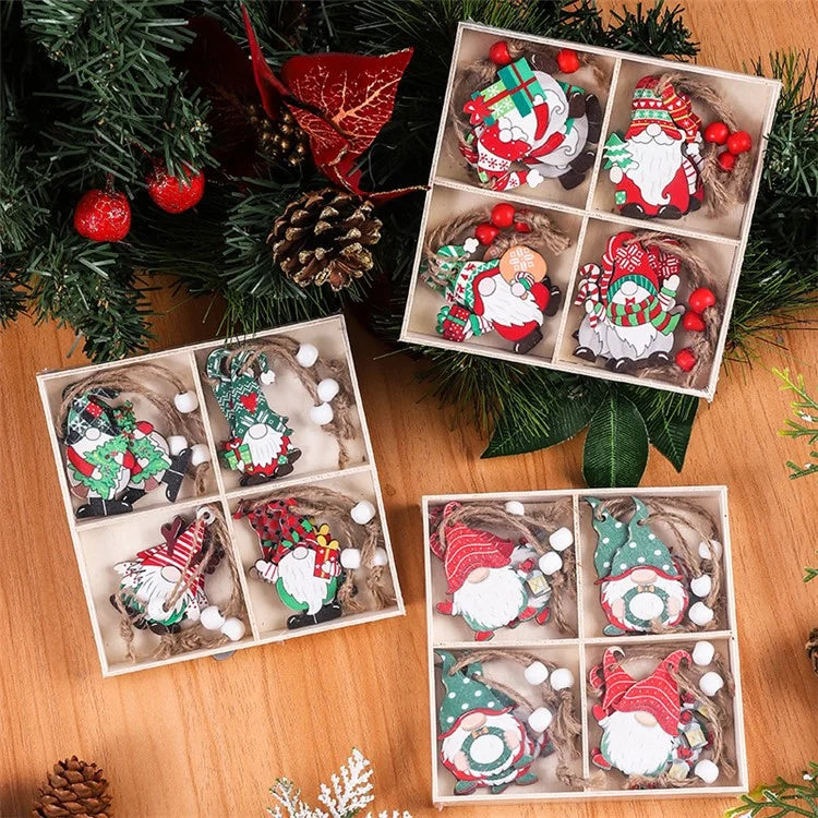 12Pcs Faceless Xmas Gnome Wooden Decoration Christmas Tree Window Wall Hanging Ornament