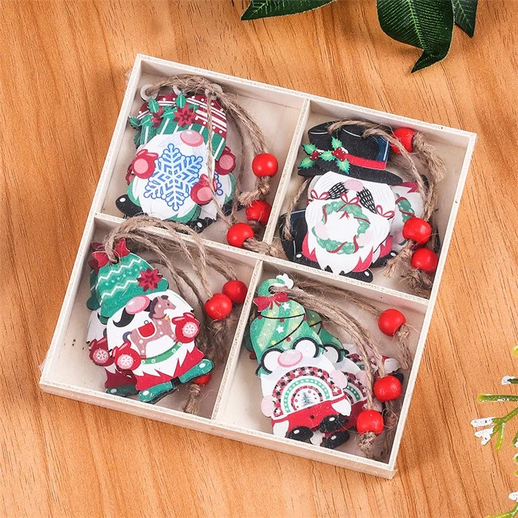 12Pcs Faceless Xmas Gnome Wooden Decoration Christmas Tree Window Wall Hanging Ornament