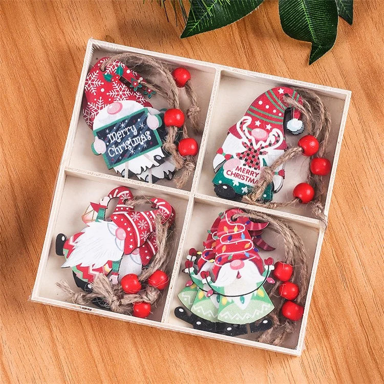 12Pcs Faceless Xmas Gnome Wooden Decoration Christmas Tree Window Wall Hanging Ornament