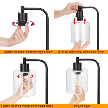 E27 Bulb Adjustable Brightness Retro Glass Table Lamp with Dual USB Ports, Glossy Glass