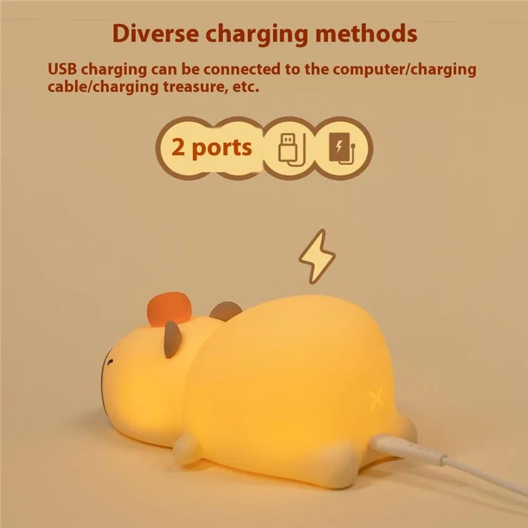 L59 Adorable Capybara Desk Lamp Soft Silicone Color Changing Night Light with Timer