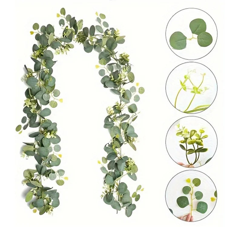 180cm Eucalyptus Leaf Vine Artificial Green Plant Realistic Vine Home Decoration