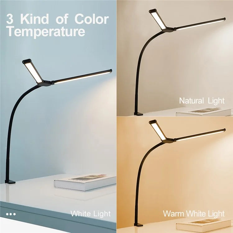 USB Powered Dual Head Reading Light Clip-On LED Desk Lamp with Adjustable Gooseneck