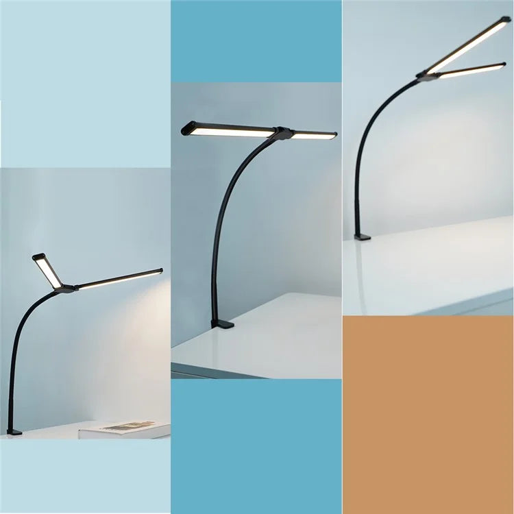 USB Powered Dual Head Reading Light Clip-On LED Desk Lamp with Adjustable Gooseneck