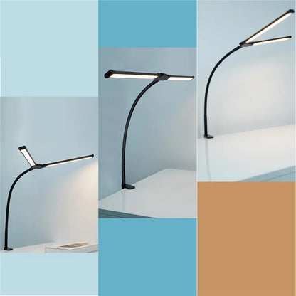USB Powered Dual Head Reading Light Clip-On LED Desk Lamp with Adjustable Gooseneck