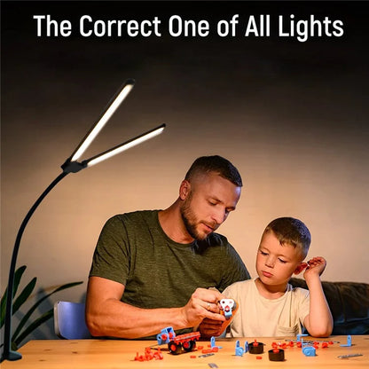 USB Powered Dual Head Reading Light Clip-On LED Desk Lamp with Adjustable Gooseneck