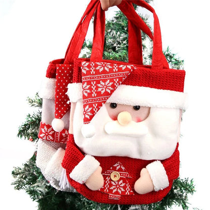 Christmas Candy Tote Bag Santa Snowman Deer Knit Felt Treat Gift Bag Party Decoration