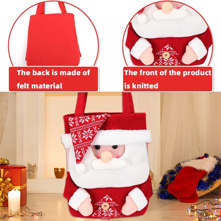 Christmas Candy Tote Bag Santa Snowman Deer Knit Felt Treat Gift Bag Party Decoration