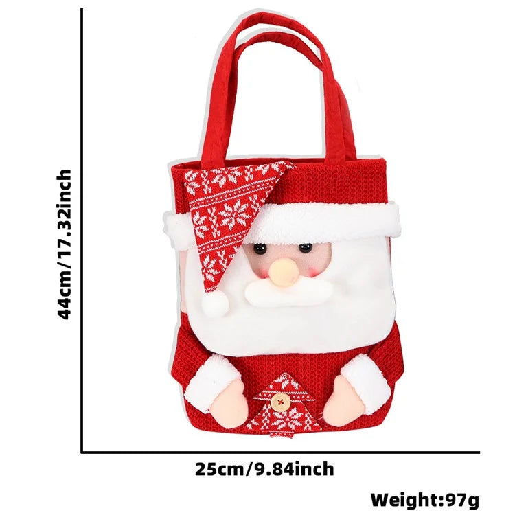 Christmas Candy Tote Bag Santa Snowman Deer Knit Felt Treat Gift Bag Party Decoration
