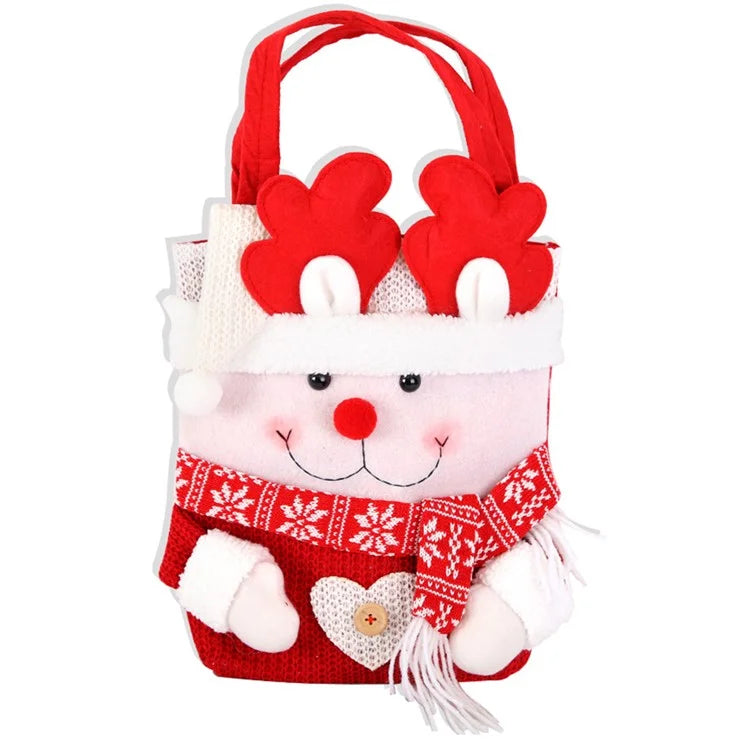 Christmas Candy Tote Bag Santa Snowman Deer Knit Felt Treat Gift Bag Party Decoration