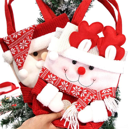Christmas Candy Tote Bag Santa Snowman Deer Knit Felt Treat Gift Bag Party Decoration