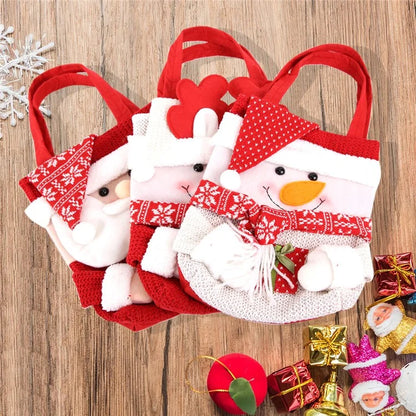 Christmas Candy Tote Bag Santa Snowman Deer Knit Felt Treat Gift Bag Party Decoration