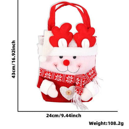 Christmas Candy Tote Bag Santa Snowman Deer Knit Felt Treat Gift Bag Party Decoration