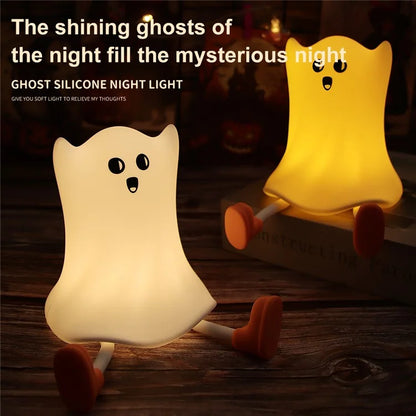 Silicone Night Light Halloween Ghost-Shaped Bedside Touch Lamp for Room Decor