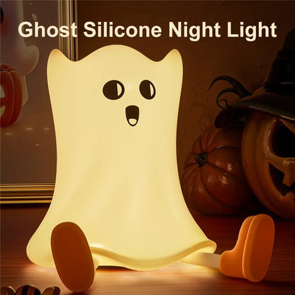Silicone Night Light Halloween Ghost-Shaped Bedside Touch Lamp for Room Decor