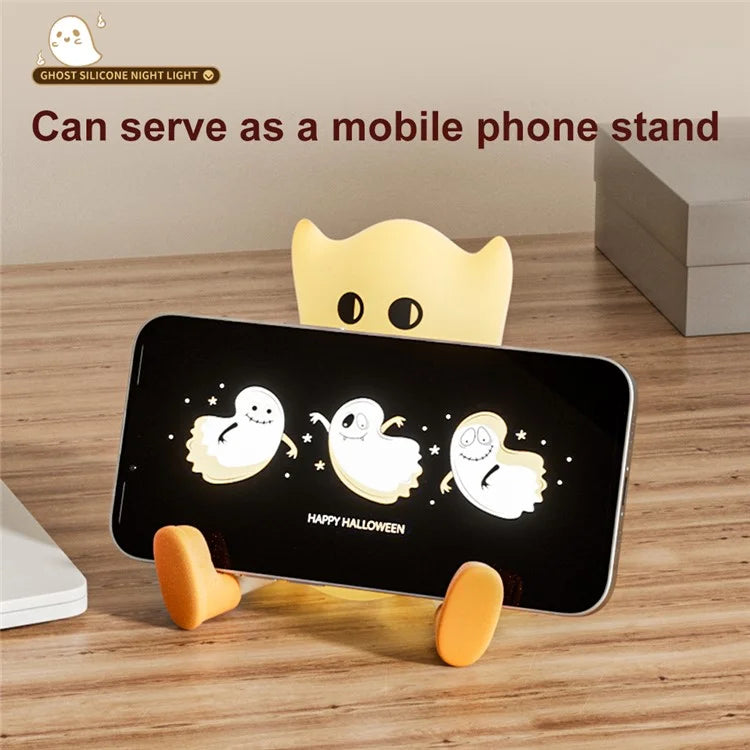 Silicone Night Light Halloween Ghost-Shaped Bedside Touch Lamp for Room Decor