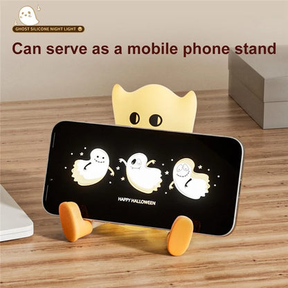Silicone Night Light Halloween Ghost-Shaped Bedside Touch Lamp for Room Decor