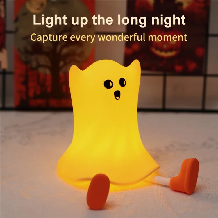 Silicone Night Light Halloween Ghost-Shaped Bedside Touch Lamp for Room Decor
