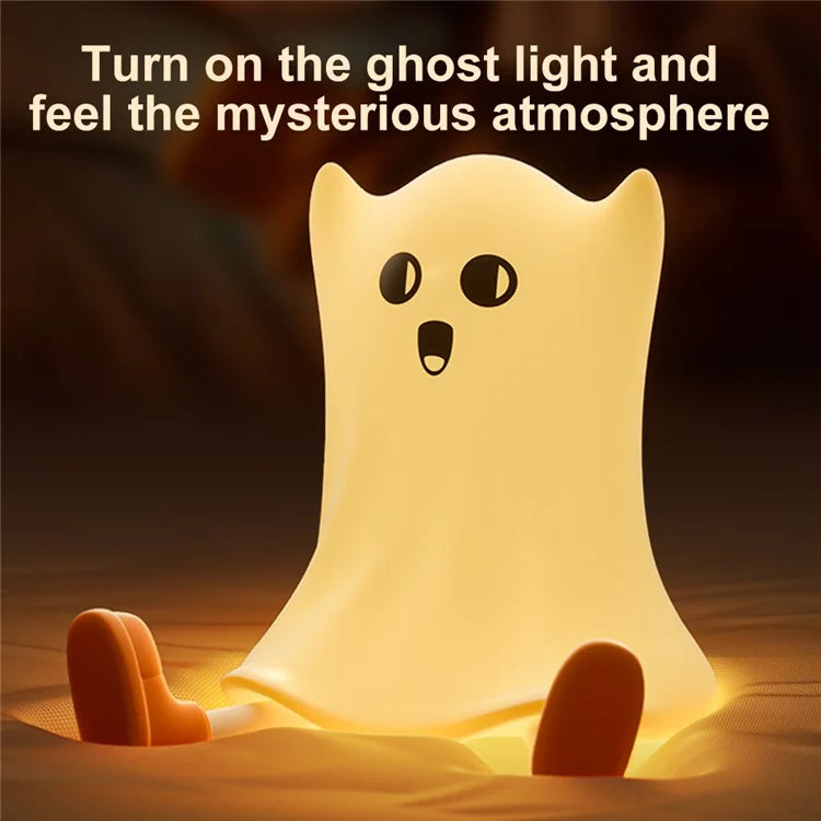 Silicone Night Light Halloween Ghost-Shaped Bedside Touch Lamp for Room Decor