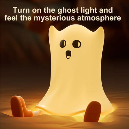 Silicone Night Light Halloween Ghost-Shaped Bedside Touch Lamp for Room Decor