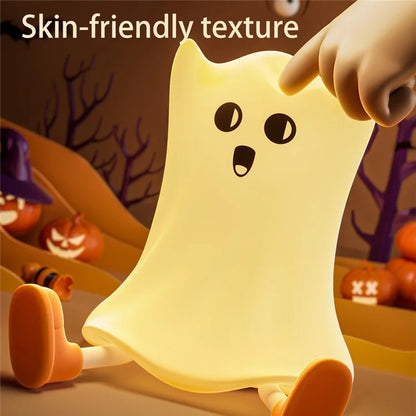Silicone Night Light Halloween Ghost-Shaped Bedside Touch Lamp for Room Decor