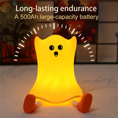 Silicone Night Light Halloween Ghost-Shaped Bedside Touch Lamp for Room Decor