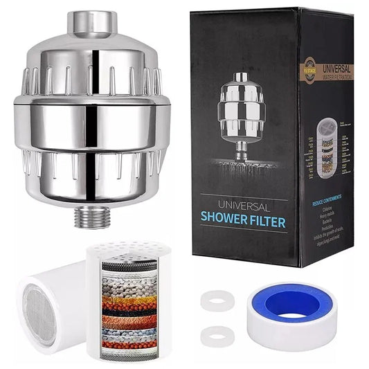 16 Stages Bathroom Water Filter Remove Chlorine Heavy Metals Filtered Shower Head, with 2 Filters