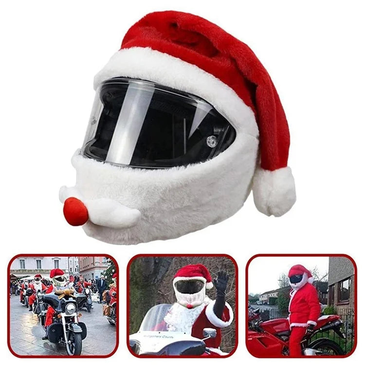 Motorcycle Helmet Christmas Hat Outdoor Funny Santa Claus Motorcycle Helmet Plush Cover