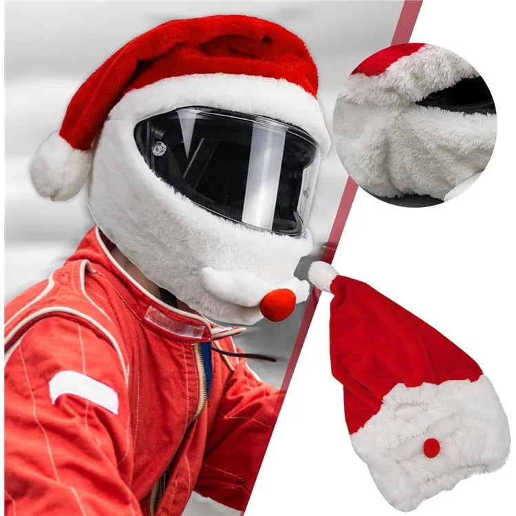 Motorcycle Helmet Christmas Hat Outdoor Funny Santa Claus Motorcycle Helmet Plush Cover