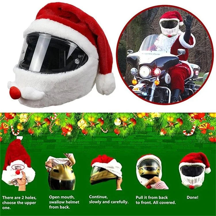 Motorcycle Helmet Christmas Hat Outdoor Funny Santa Claus Motorcycle Helmet Plush Cover